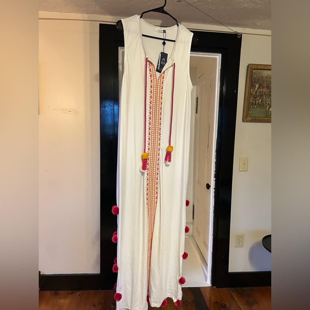 Cabana Life White Dress with Pink and Orange Embroidery